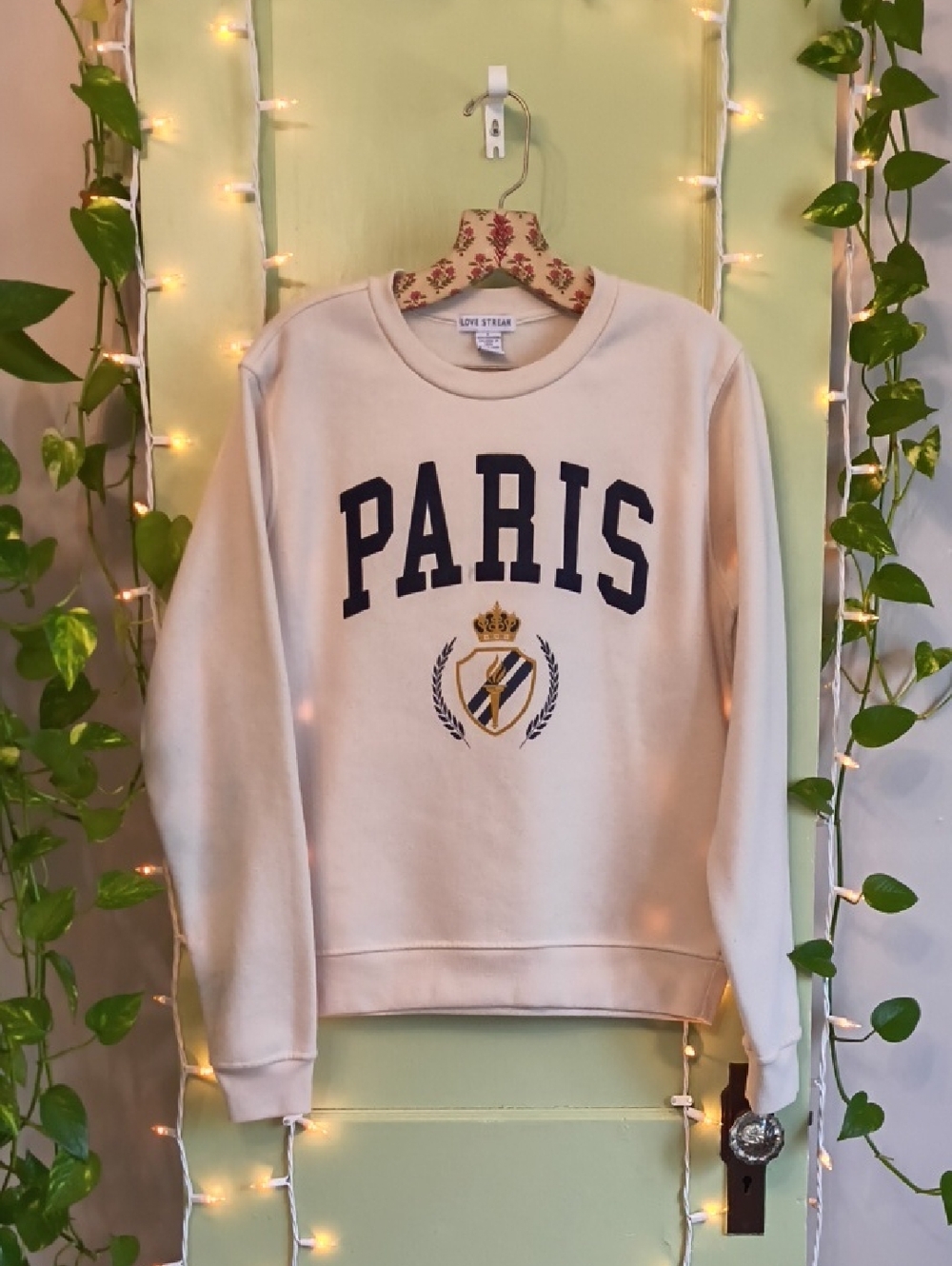 Women's Love Streak Paris Cream Navy Crew Eck Sweatshirt S